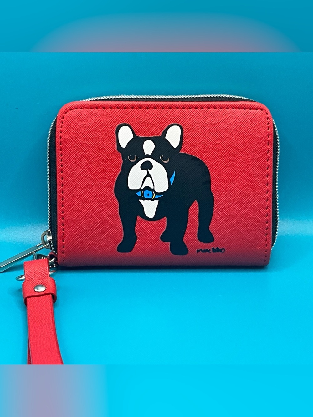 Marc Tetro Red Bulldog Zip Around Wallet Wristlet